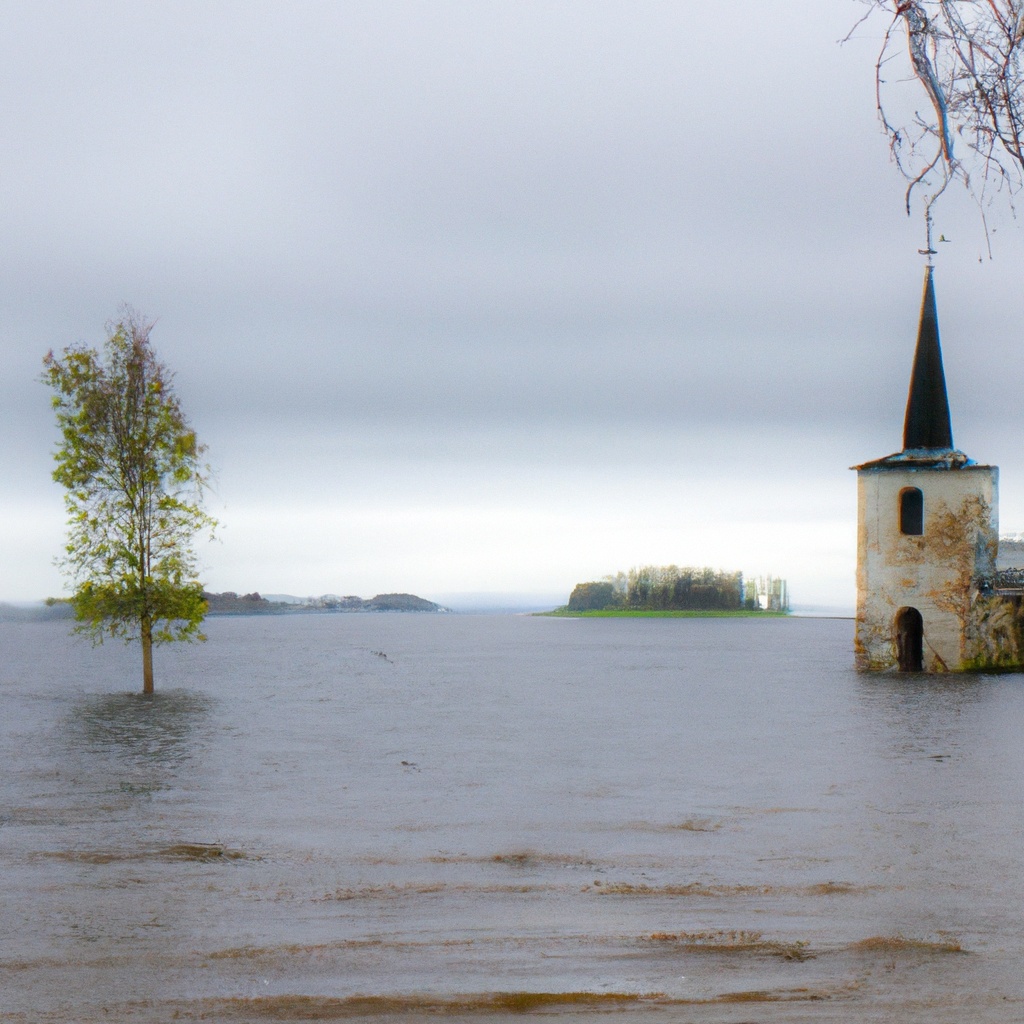 Översvämning vid gammal kyrka